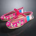 Traditional Embroidered Cloth Shoes With Colorful Floral Patterns And Pink Blue Details