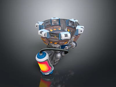 Circular Futuristic Mechanical Platform With Multiple Illuminated Console Units And Metallic Pipes 3d model