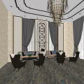 Modern Elegant Cafe Interior With Comfortable Sofas Tables Green Plants And Chandelier 3d model