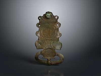 Traditional Bronze Metal Clothing Accessory With Carved Longevity Motifs And Ring Handle 3d model