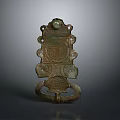 Traditional Bronze Metal Clothing Accessory With Carved Longevity Motifs And Ring Handle