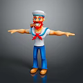 Cartoon Sailor Game Movie Character With Arms Outstretched White Hat Red Bowtie And Blue Pants