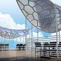 Modern Geometric Pattern Canopies For Outdoor Open Area With Tables And Chairs