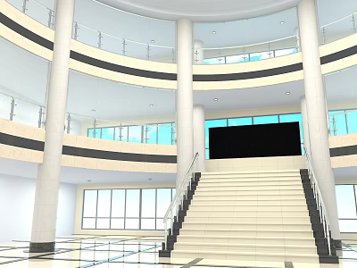 Glass Curtain School Hall Patio Railing Second Floor Patio Protective Railing 3d model