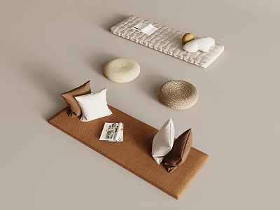 Japanese Minimalist Living Space With Tatami Mat And Cushions 3d model