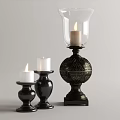 Decorative Candle Lamp With Glass Shade Black Intricate Pattern Base And Lit White Candle