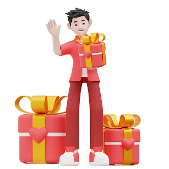 Modern Valentine's Day Scene Gift Box Gift Box Cartoon Man 3d model