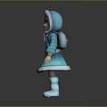Animated Cartoon Girl Character 3D Rendered With Blue Coat White Trim Pink Hair And Boots