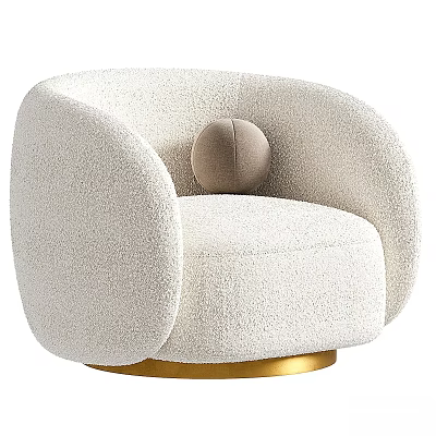 Plush Cream Colored Leisure Chair With Rounded Arms Gold Base And Small Round Pillow 3d model