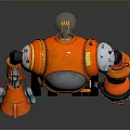 Game Movie Character Orange Mechanical Robot With Metallic Body Red Wires And 3D Rendered Design