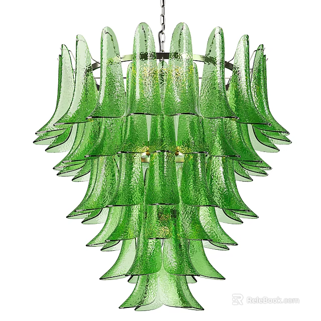 Green Glass Chandelier With Multi Layered Tiered Design Decorative Hanging Light Fixture 3d model 
