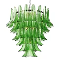 Green Glass Chandelier With Multi Layered Tiered Design Decorative Hanging Light Fixture