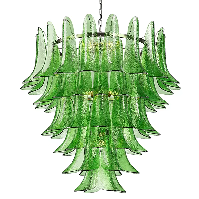 Green Glass Chandelier With Multi Layered Tiered Design Decorative Hanging Light Fixture 3d model