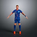 Man In Blue Soccer Jersey Number 9 Standing With Arms Outstretched On Gray Background