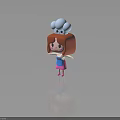 Cute Red Haired Cartoon Character In Blue Apron With Small White Creature On Chef Hat
