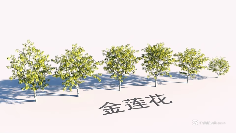 Beautiful Garden Landscape Featuring Golden Lotus Flowers and Green Trees 3d model 
