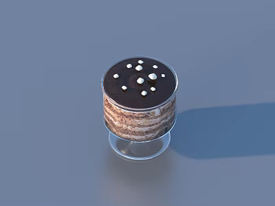 Delicious Layered Dessert In Transparent Cup With Chocolate Top And White Decorations 3d model