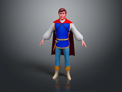 Man in Blue Outfit With Red Cape White Sleeves And Sword 3d model