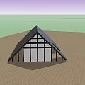 Gray Tiled Roof Building Structure With Two Front Doors On Brown Ground 3d model