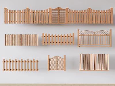 Wooden Fences With Various Designs And Decorative Patterns For Garden Use 3d model