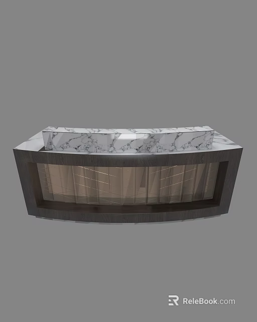 Modern Curved Reception Desk With White Marble Countertop And Glass Front Design 3d model 