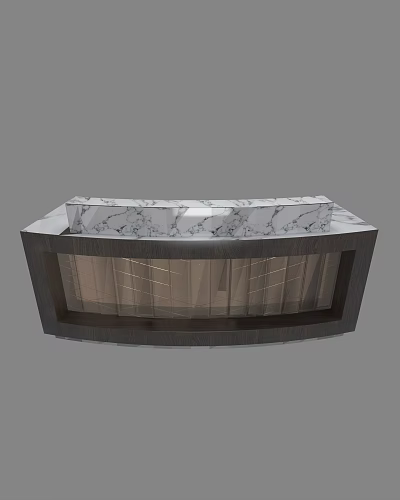 Modern Curved Reception Desk With White Marble Countertop And Glass Front Design 3d model