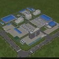 Modern Industrial Factory Complex With Blue Roofs Surrounded by Green Vegetation and Road Access