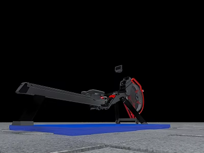 Professional Rowing Machine with Black Red Frame LCD Monitor and Sliding Rail on Blue Platform 3d model