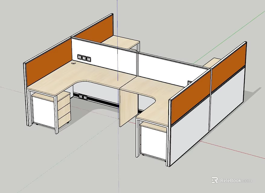 Modern Office Desk With Orange Partitions Wooden Desktop And Drawers Workspace 3d model 