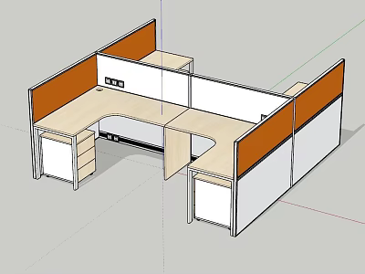 Modern Office Desk With Orange Partitions Wooden Desktop And Drawers Workspace 3d model
