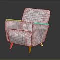 Modern Minimalist Armchair With White Fabric Upholstery Wooden Armrests And Red Legs