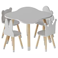Petal Shaped Light Gray Kids Table with Wooden Legs and Matching Animal Backrest Chairs