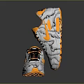 Stylish White And Orange Sneakers With Cracked Pattern Black Laces And Orange Accents