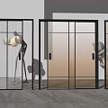 Modern Glass Sliding Doors With Black Frames And Vertical Striped Panels 3d model