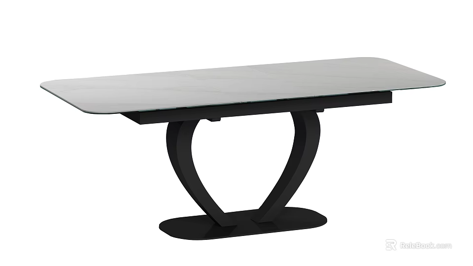 Modern Minimalist Dining Table With Light Colored Top And Black Curved Legs Design 3d model 