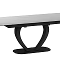 Modern Minimalist Dining Table With Light Colored Top And Black Curved Legs Design