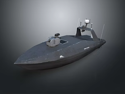 Black Unmanned Boat With Advanced Surveillance Equipment And Antenna Structure 3d model