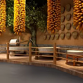 Rustic Rural Workshop Interior With Stone Walls Thatched Decor Hanging Corn And Wooden Furniture
