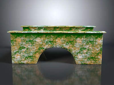 Decorative Moss Covered Stone Structure Featuring Arched Opening And Textured Surface 3d model