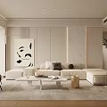 Modern Minimalist Living Room Interior With Beige Sofa Throw Pillows Decorative Painting And Potted Plant