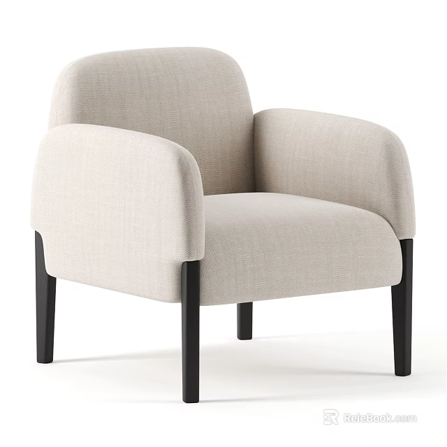 Modern Beige Fabric Single Sofa With Curved Arms And Black Legs 3d model 