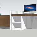 Modern Reception Desk Design With White Marble Wooden Panel And Apple Computer 3d model