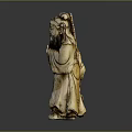 Ancient Robed Figurine Statue With Crowned Head And Carved Traditional Design On Reflective Surface