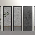 Modern Interior Swing Doors With Various Glass Panels And Black Frames On Wooden Floor