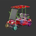 Red Golf Cart With Red Roof White Seats And Reflective Surface