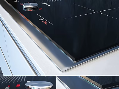 Modern Kitchen Electric Cooktop With Black Glass Surface Control Knobs And Stainless Steel Frame 3d model