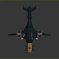 Futuristic Cosmic Spacecraft Design With Dark Body Wings Cylindrical Engines And Transparent Orange White Cockpit