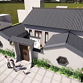 Ancient Chinese Architecture With Traditional Roof White Walls Hexagonal Windows And Green Plants At Entrance