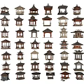 Traditional Chinese Pavilions With Various Classical Architectural Designs And Roof Styles