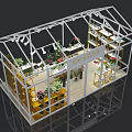 Glass Structure Flower Shop With Various Potted Plants And Display Shelves